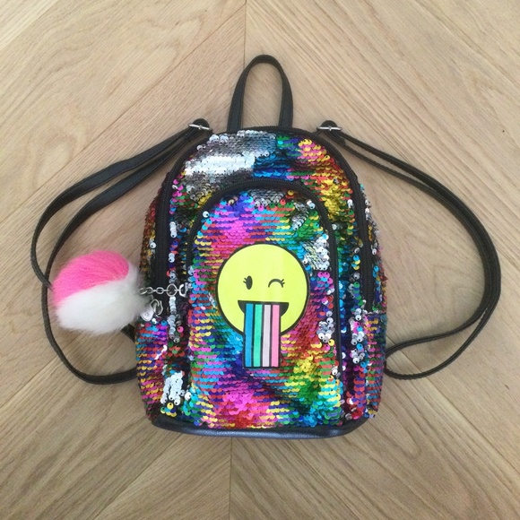 JUSTICE MINI BACKPACK RAINBOW FLIP SEQUINS SNAP CHAT SHIMMERING SUPER CUTE!!! - Picture 3 of 8